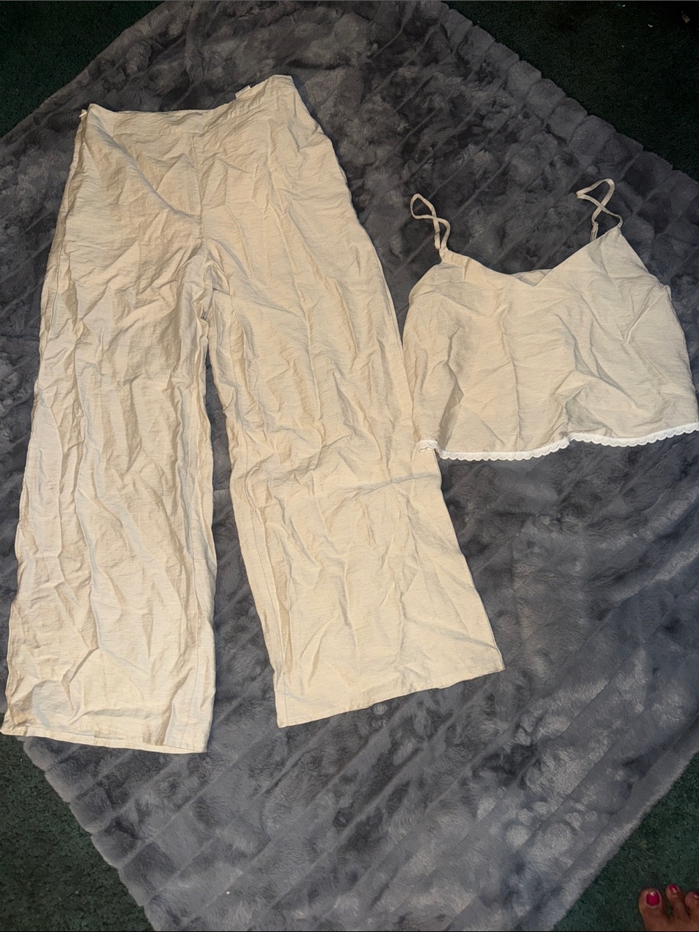 Women's Cream Lace-Trim Set — E Plus Size Women's Apricot Solid & Wide-Leg Pant